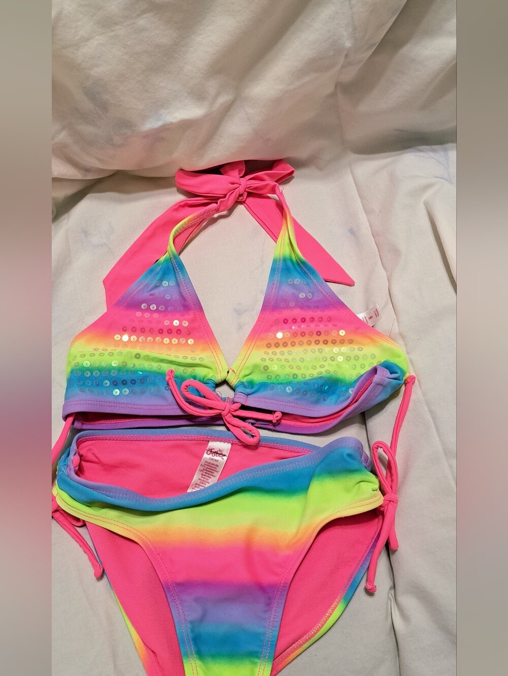 Justice Bright Neon Rainbow Bikini with Rhinestone Detail